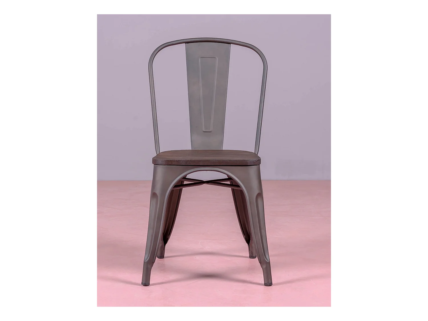 Pack de 4 chaises en métal avec assises en bois - Bistro - Antique