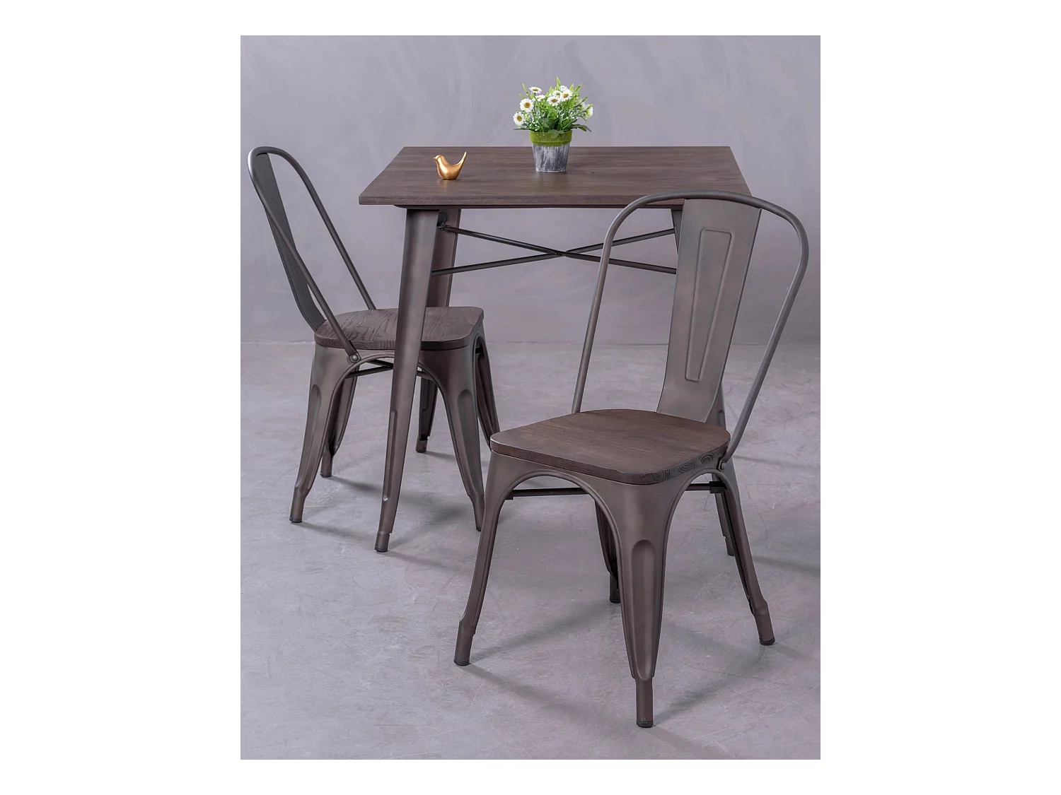 Pack de 4 chaises en métal avec assises en bois - Bistro - Antique