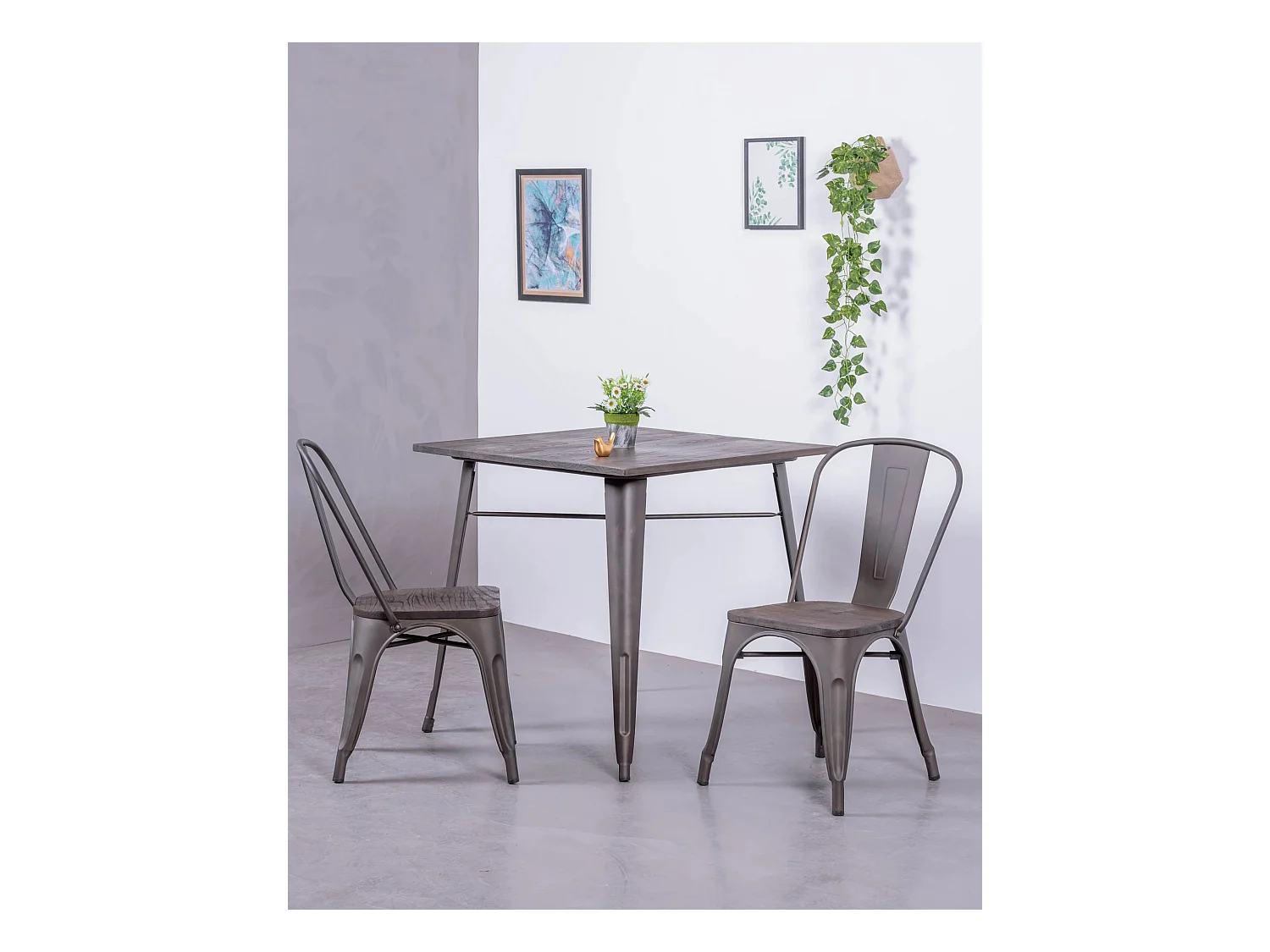 Pack de 4 chaises en métal avec assises en bois - Bistro - Antique