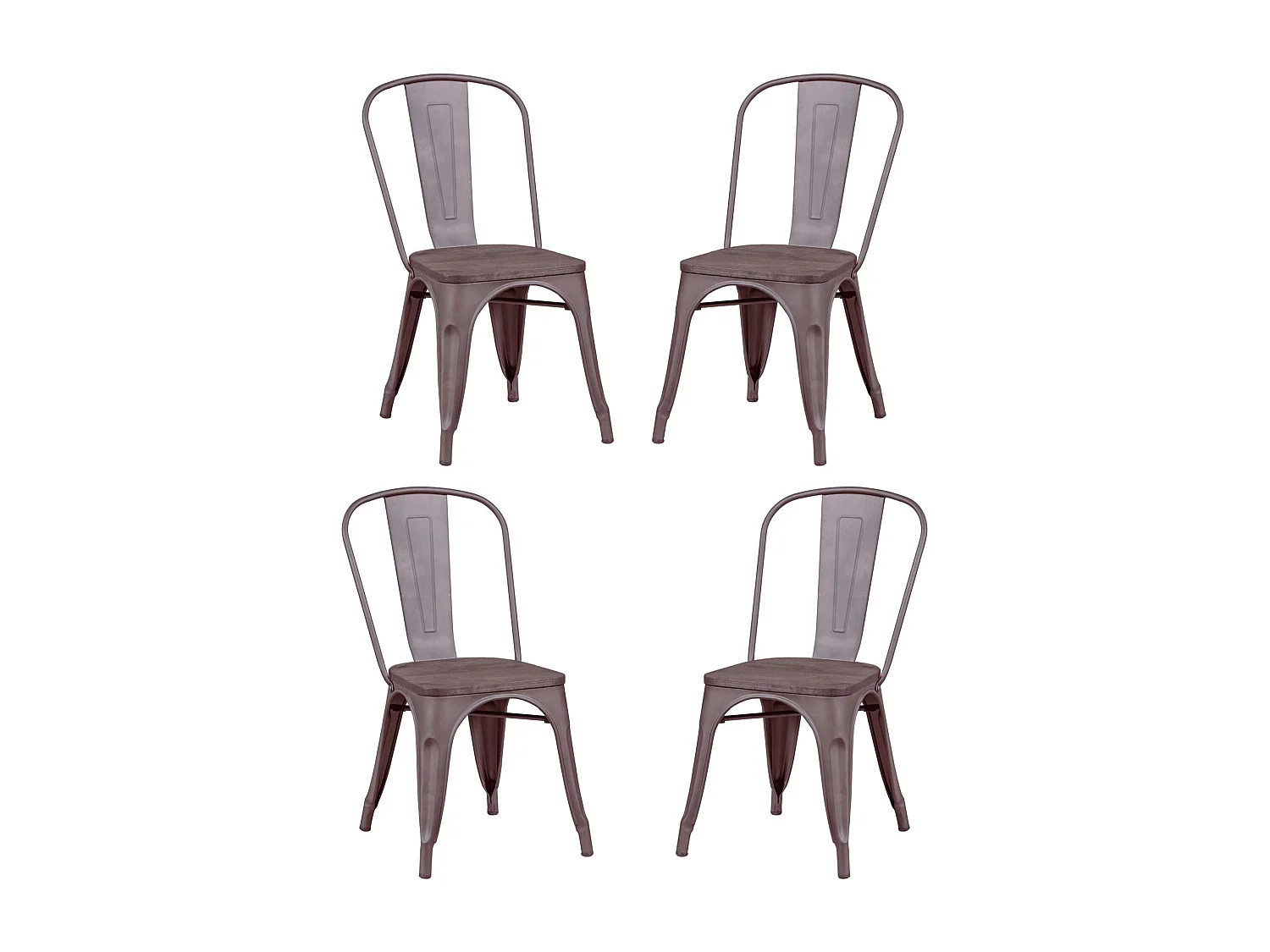 Pack de 4 chaises en métal avec assises en bois - Bistro - Antique
