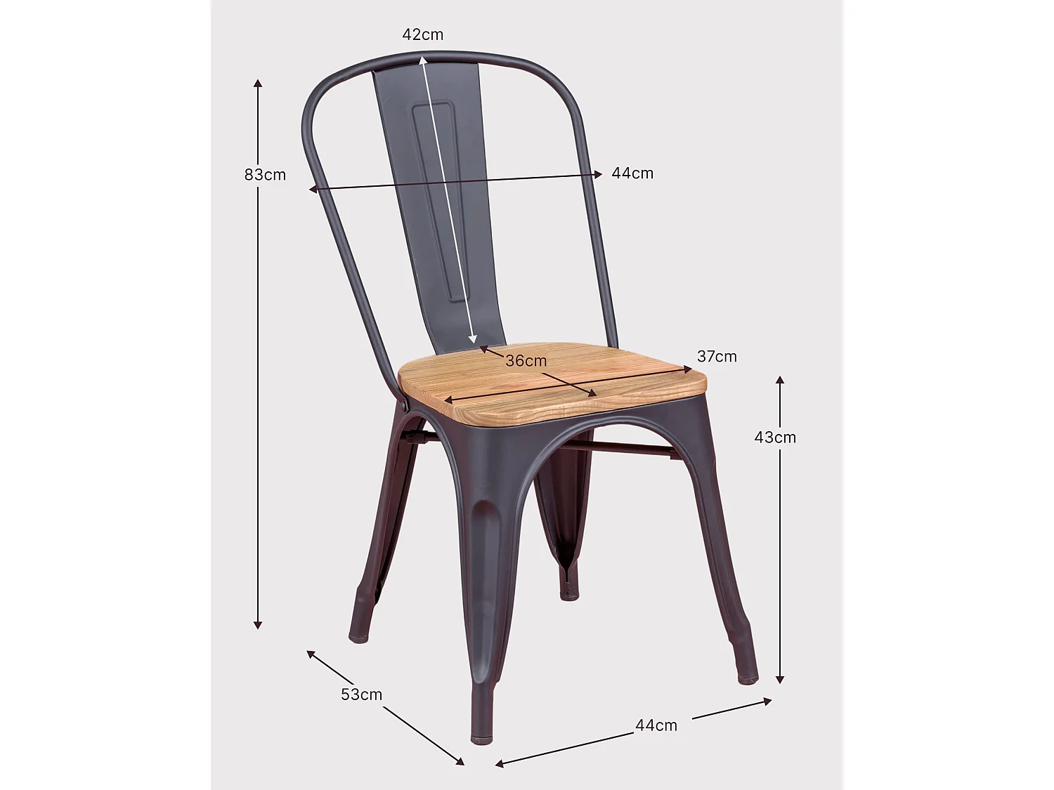 Pack de 4 chaises en métal avec assises en bois - Bistro - Antique