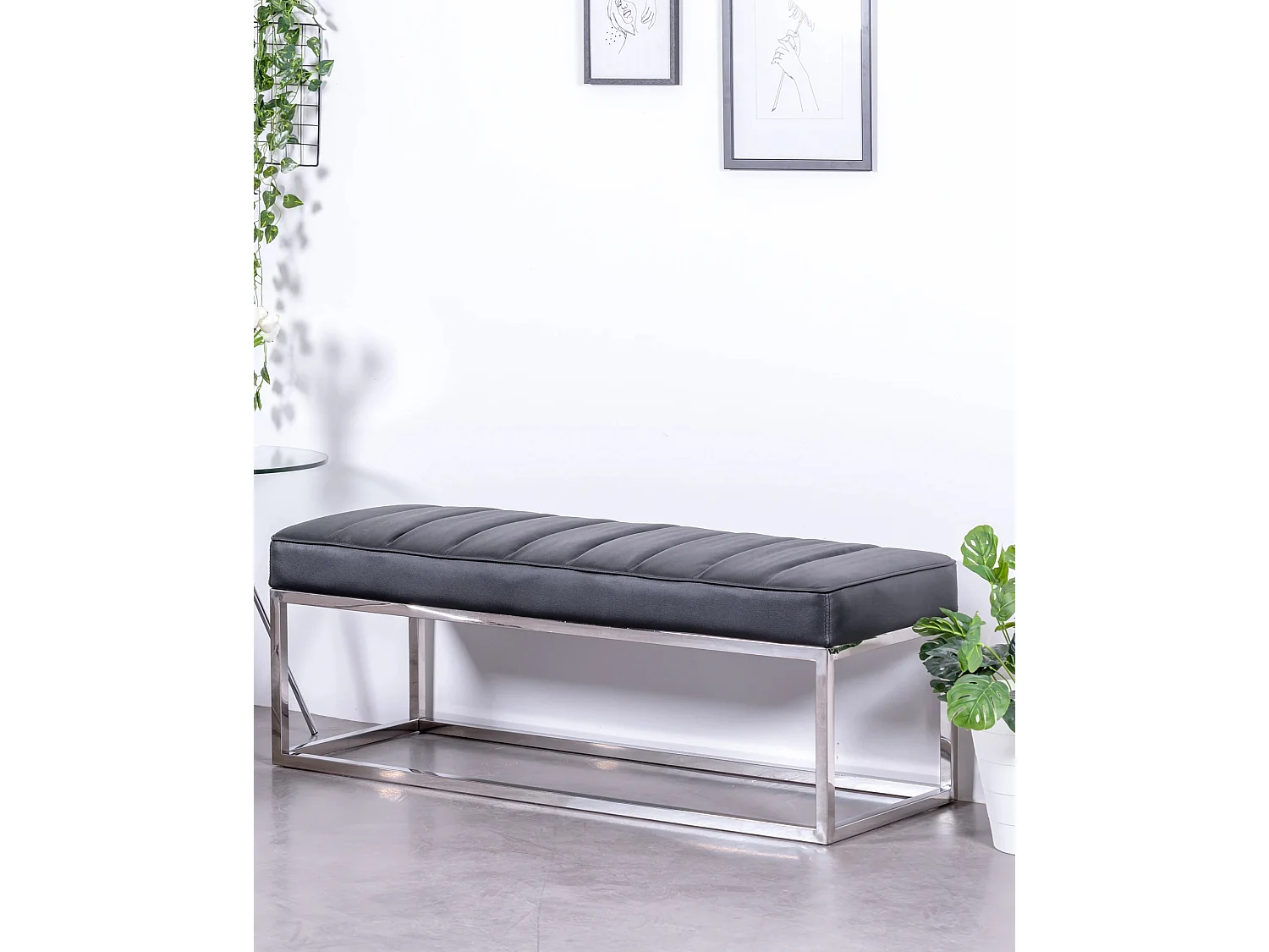 Design bank bekleed met kunstleer met chroomstaal - Praga - Zwart