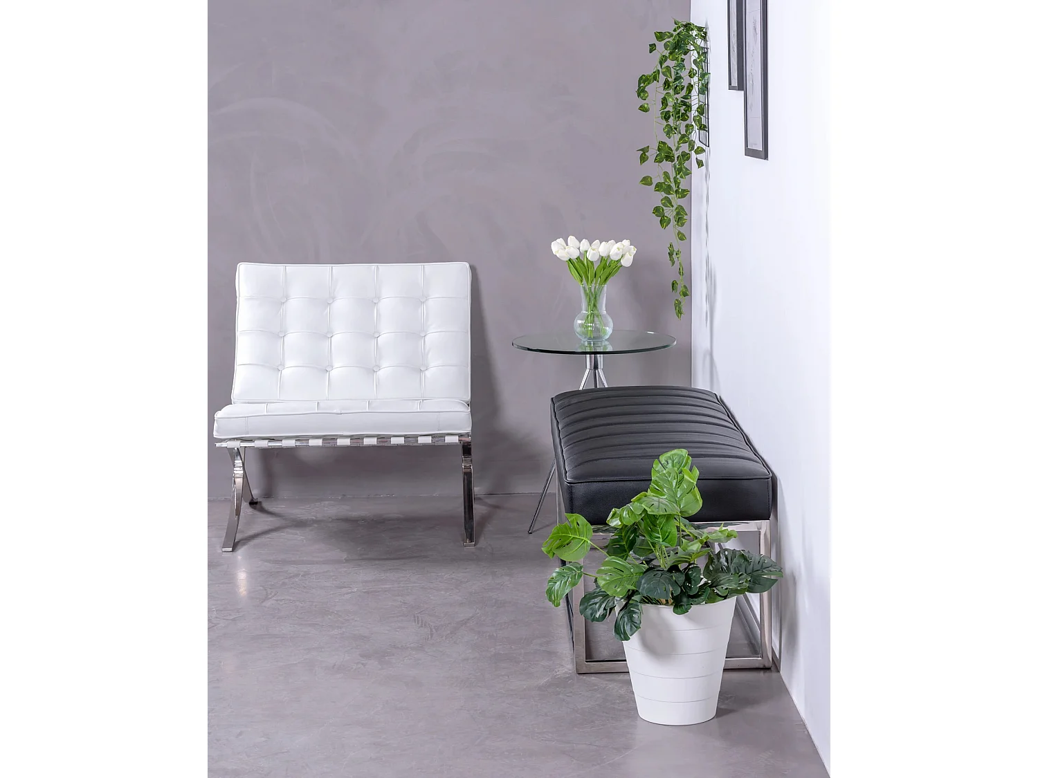 Design bank bekleed met kunstleer met chroomstaal - Praga - Zwart