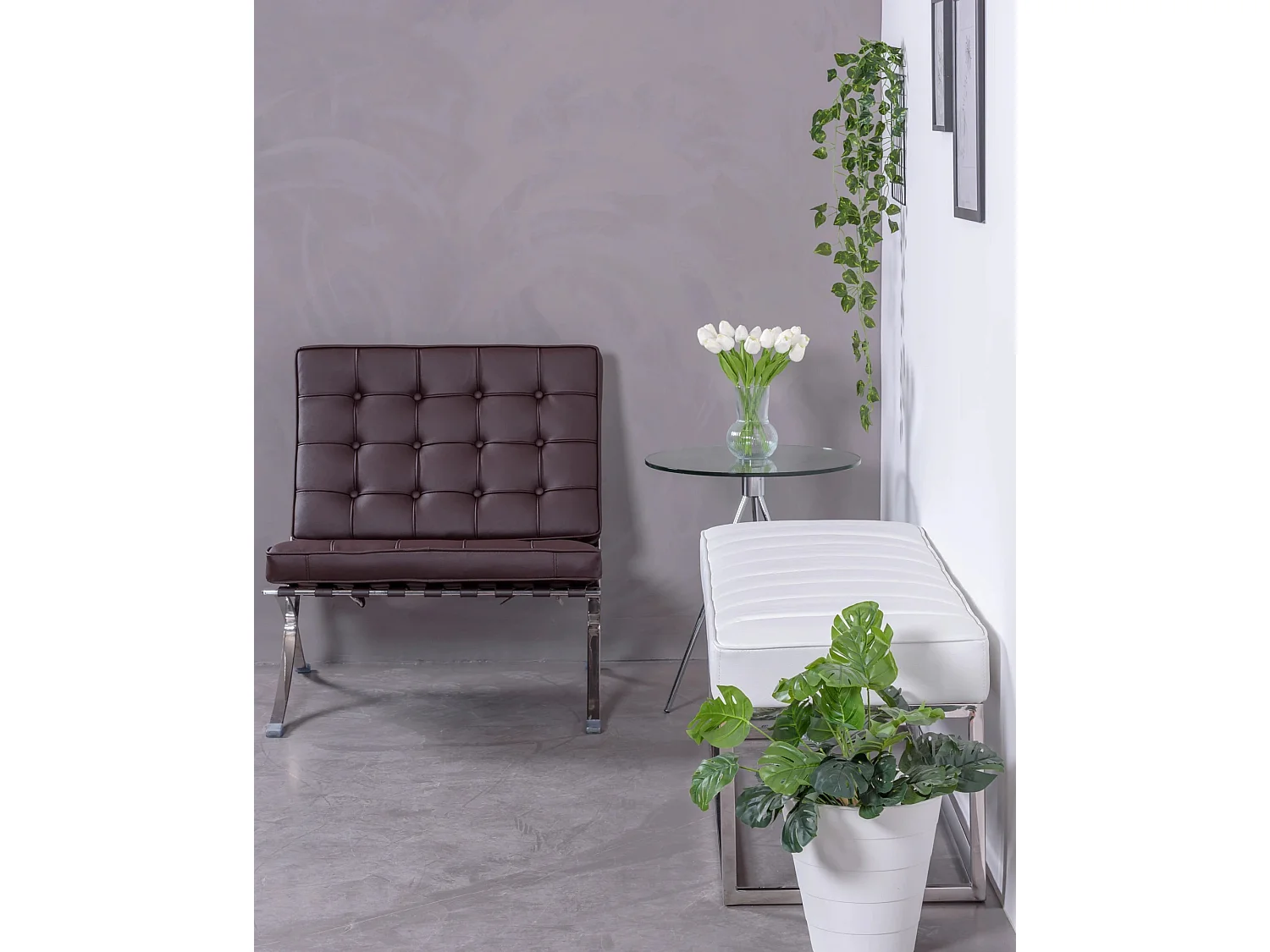 Design bank bekleed met kunstleer met chroomstaal - Praga - Wit