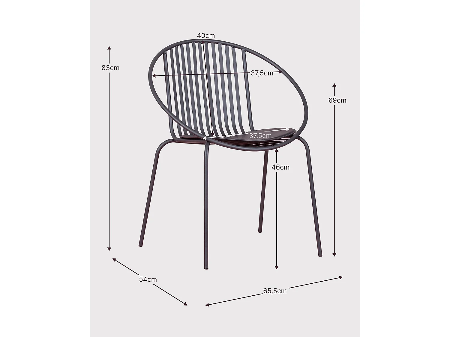 Metalen stoel geschikt voor buiten - Bali - Zwart
