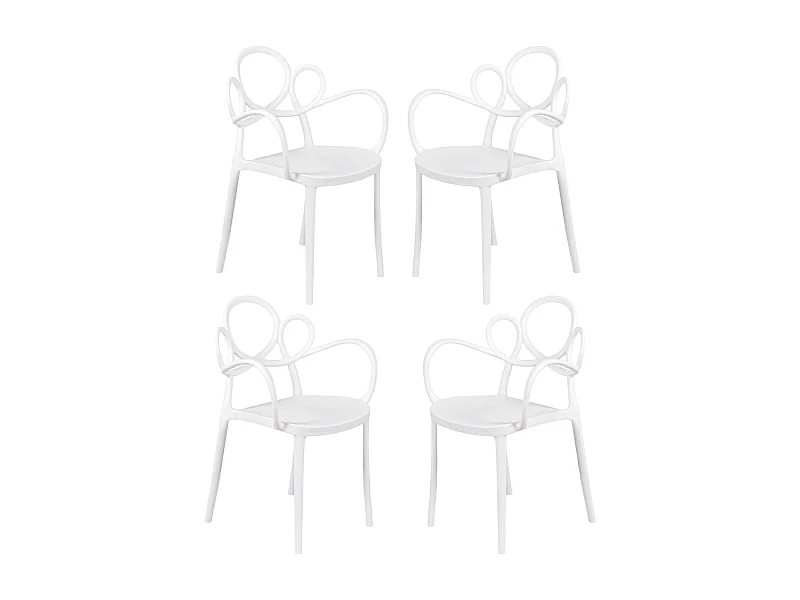 Set van 4 designstoelen met armleuningen voor in de tuin - Dream - Wit