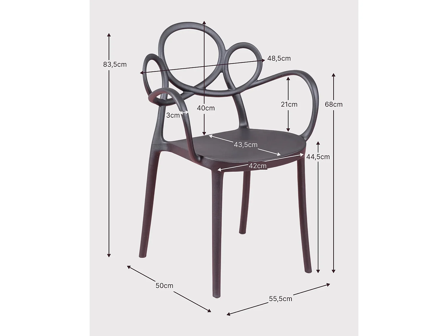 Lot de 4 chaises design avec accoudoirs pour le jardin - Dream - Noir