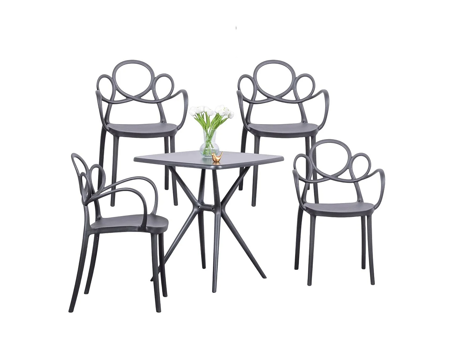 Conjunto de 4 cadeiras de design com braços e mesa para o jardim - Dream - Preto