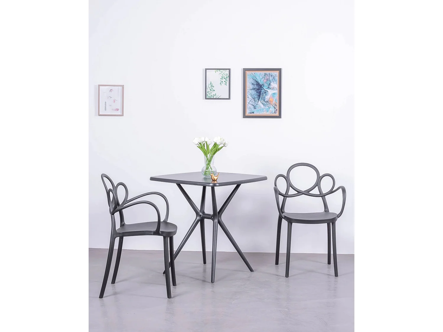 Conjunto de 4 cadeiras de design com braços e mesa para o jardim - Dream - Preto