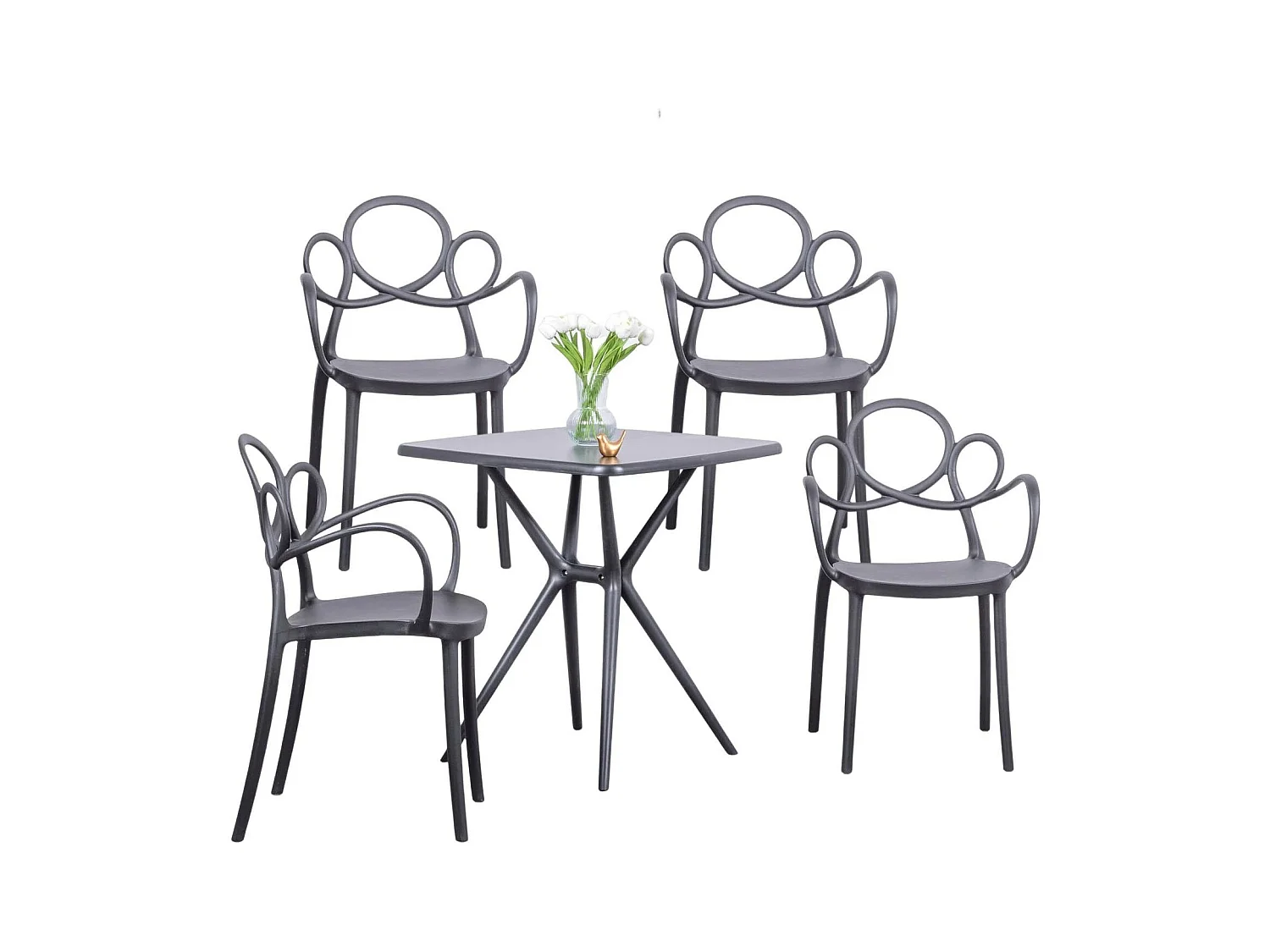 Lot de 4 chaises design avec accoudoirs et table pour le jardin - Dream - Noir