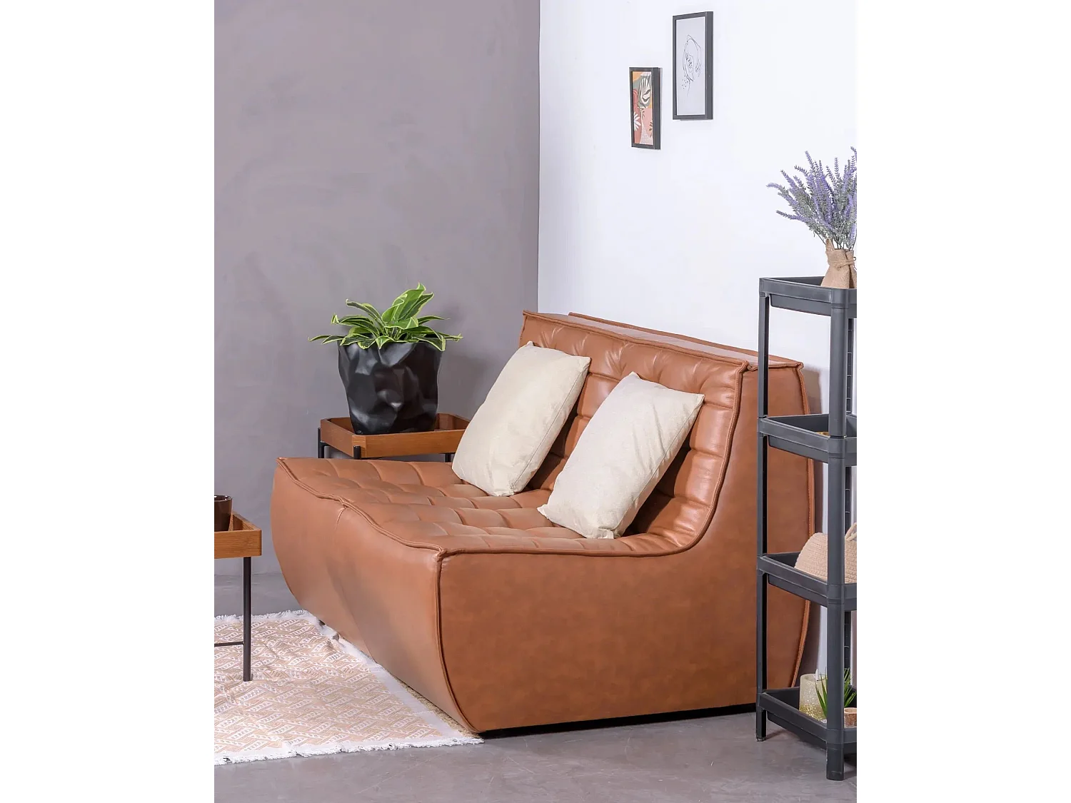 Canapé 2 places en cuir ancien - Lion - Brun