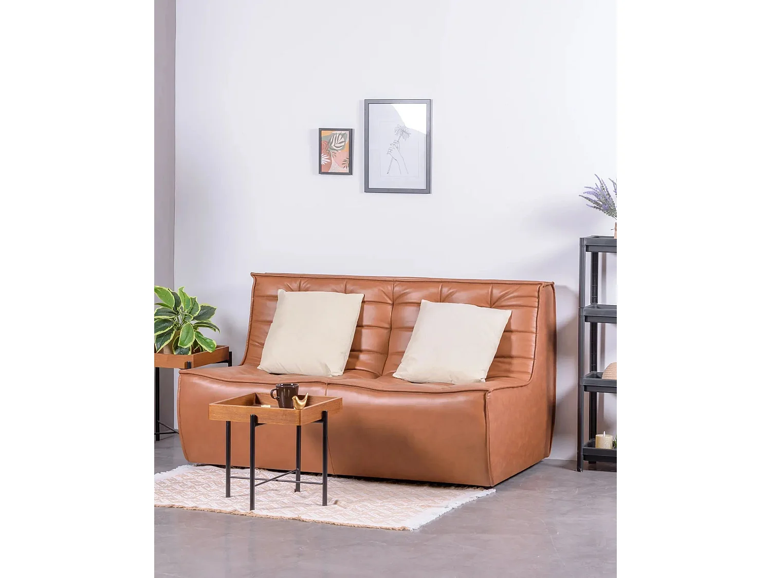 Canapé 2 places en cuir ancien - Lion - Brun