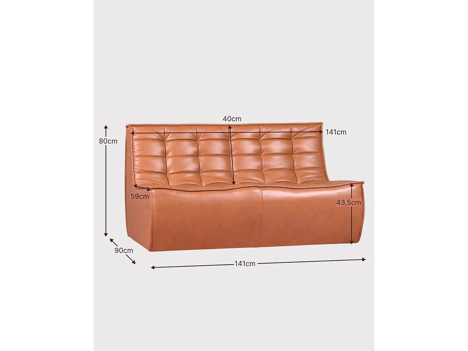 Canapé 2 places en cuir ancien - Lion - Brun