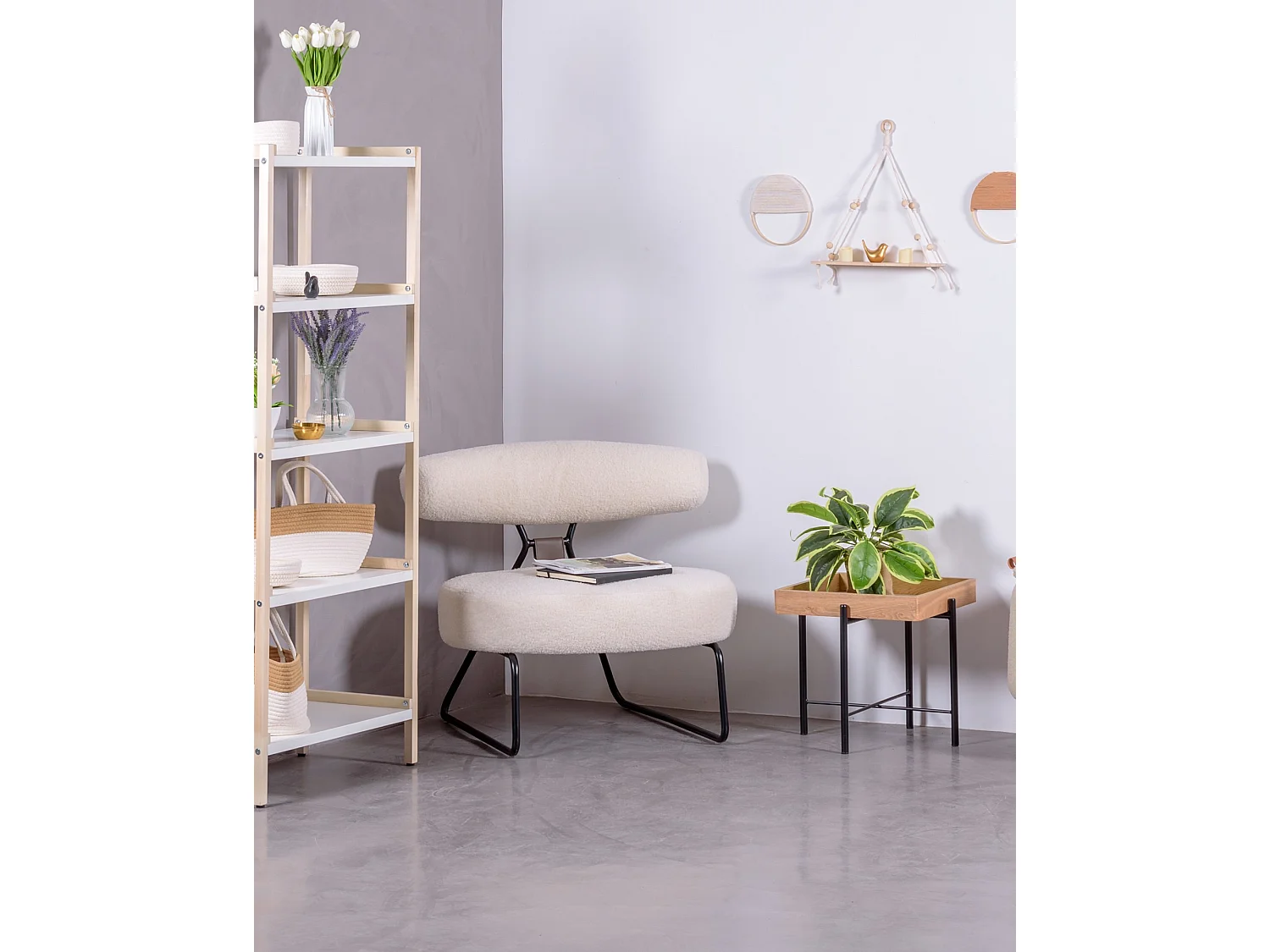 Sillón de diseño tapizado en bouclé y patas de acero - Oxford - Blanco