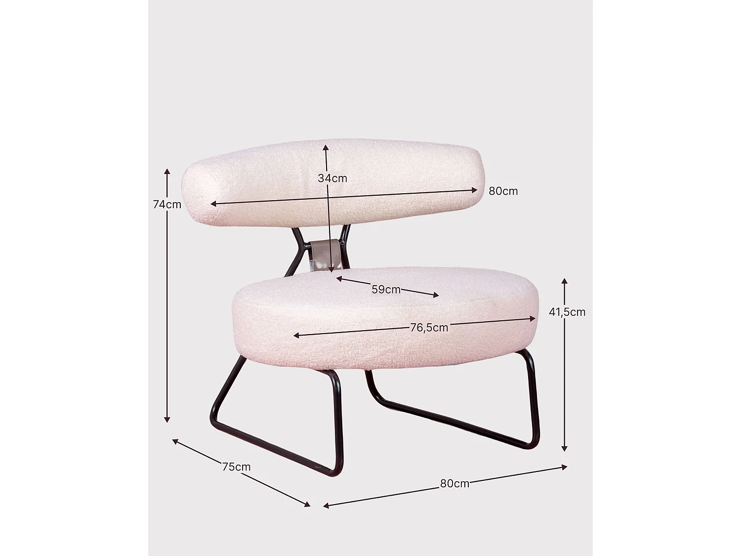 Fauteuil design recouvert de bouclé et piètement en acier - Oxford - Blanc