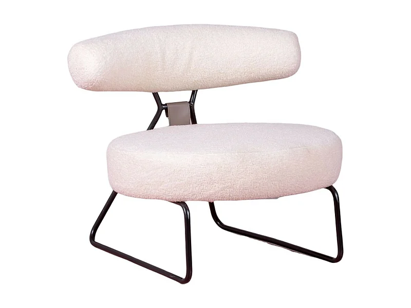 Fauteuil design recouvert de bouclé et piètement en acier - Oxford - Blanc