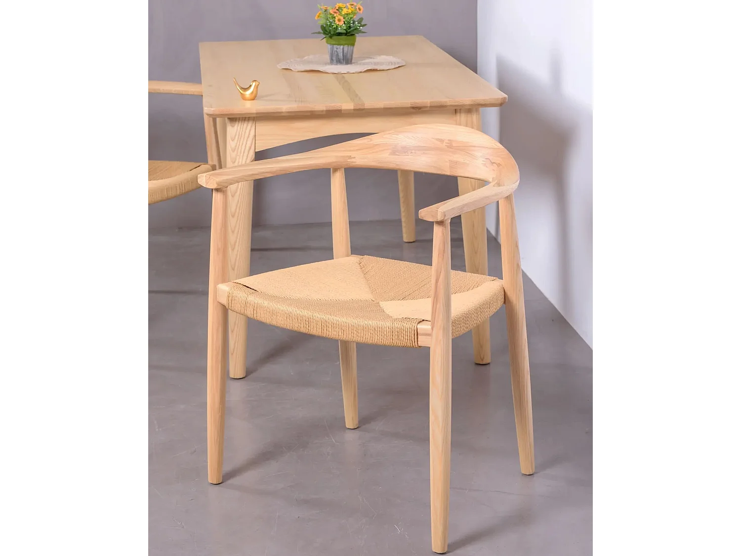 Chaise en bois de frêne naturel et assise en corde écologique - Santon - Frêne naturel