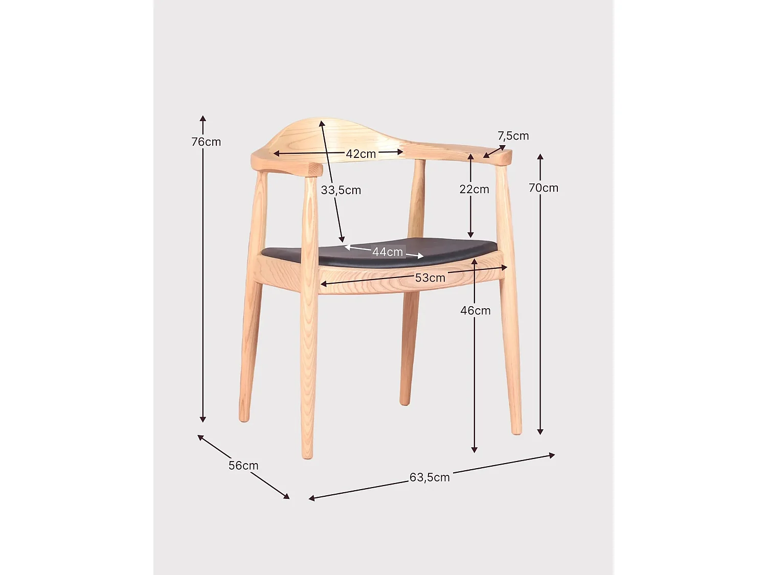 Silla en madera de fresno y cojín de polipiel - Santon - Fresno Natural