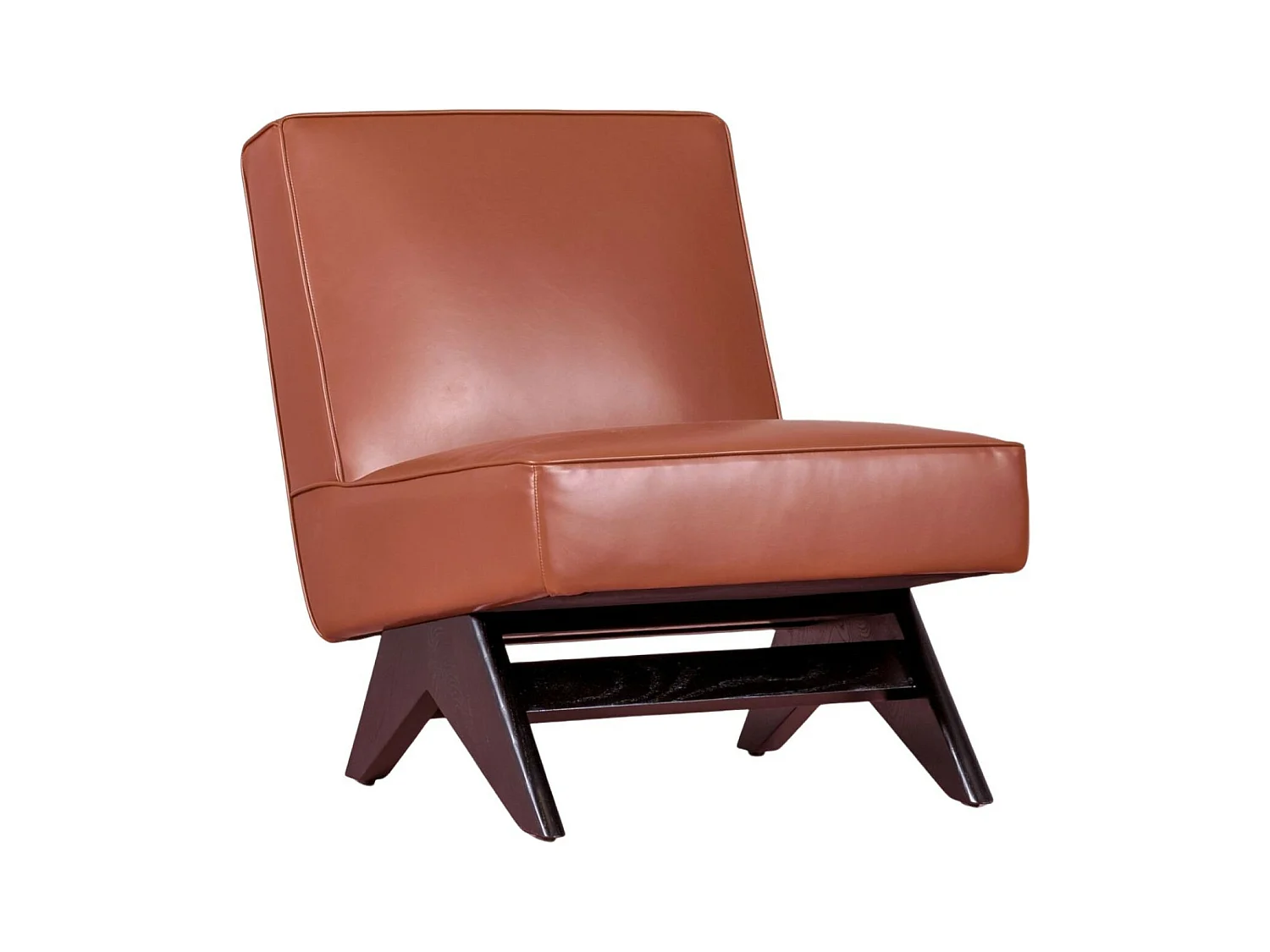 Fauteuil vintage en bois de frêne et recouvert de simili cuir - West - Brun