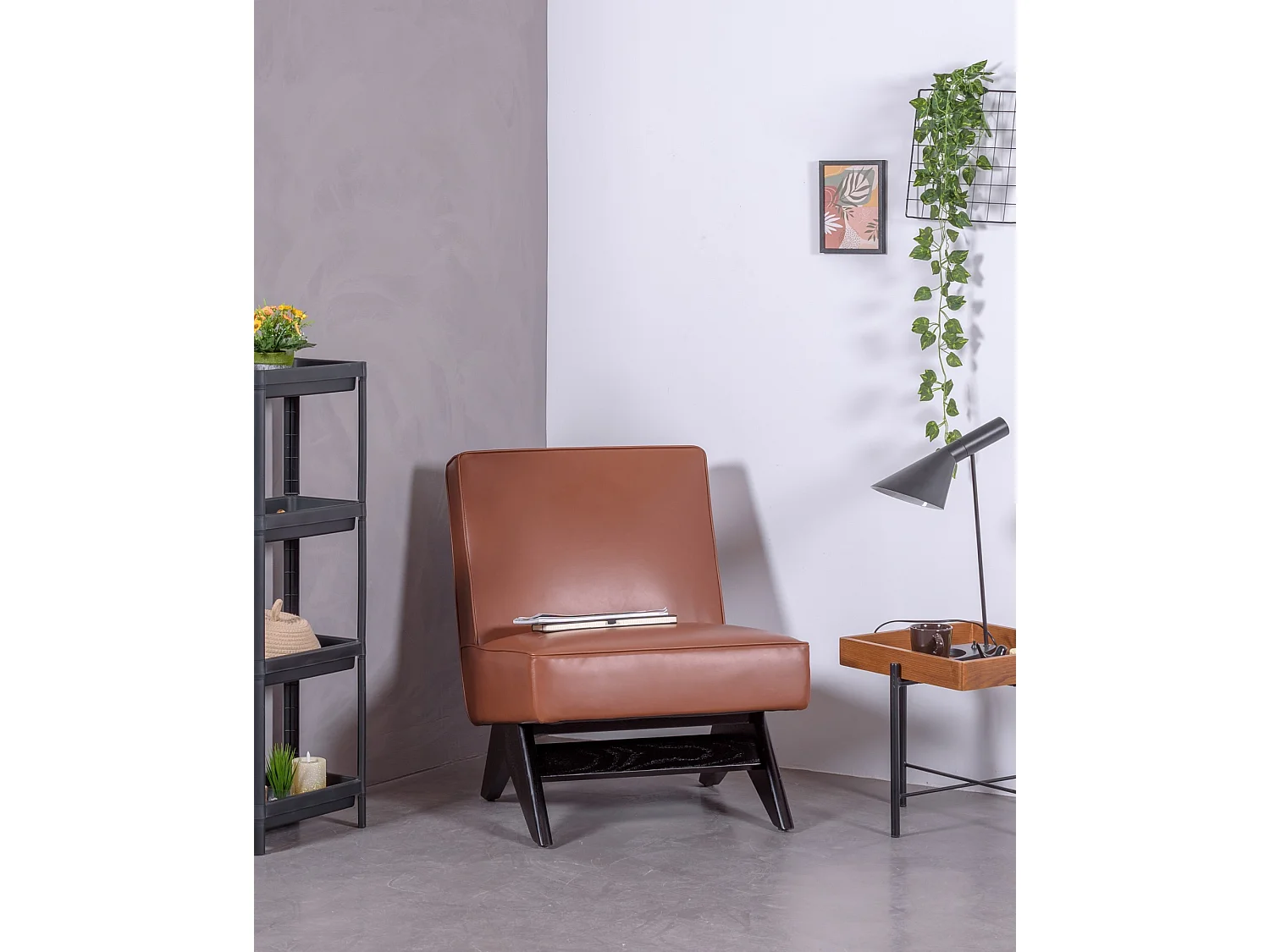 Vintage-Sessel aus Eschenholz und mit Kunstleder gepolstert - West - Braun