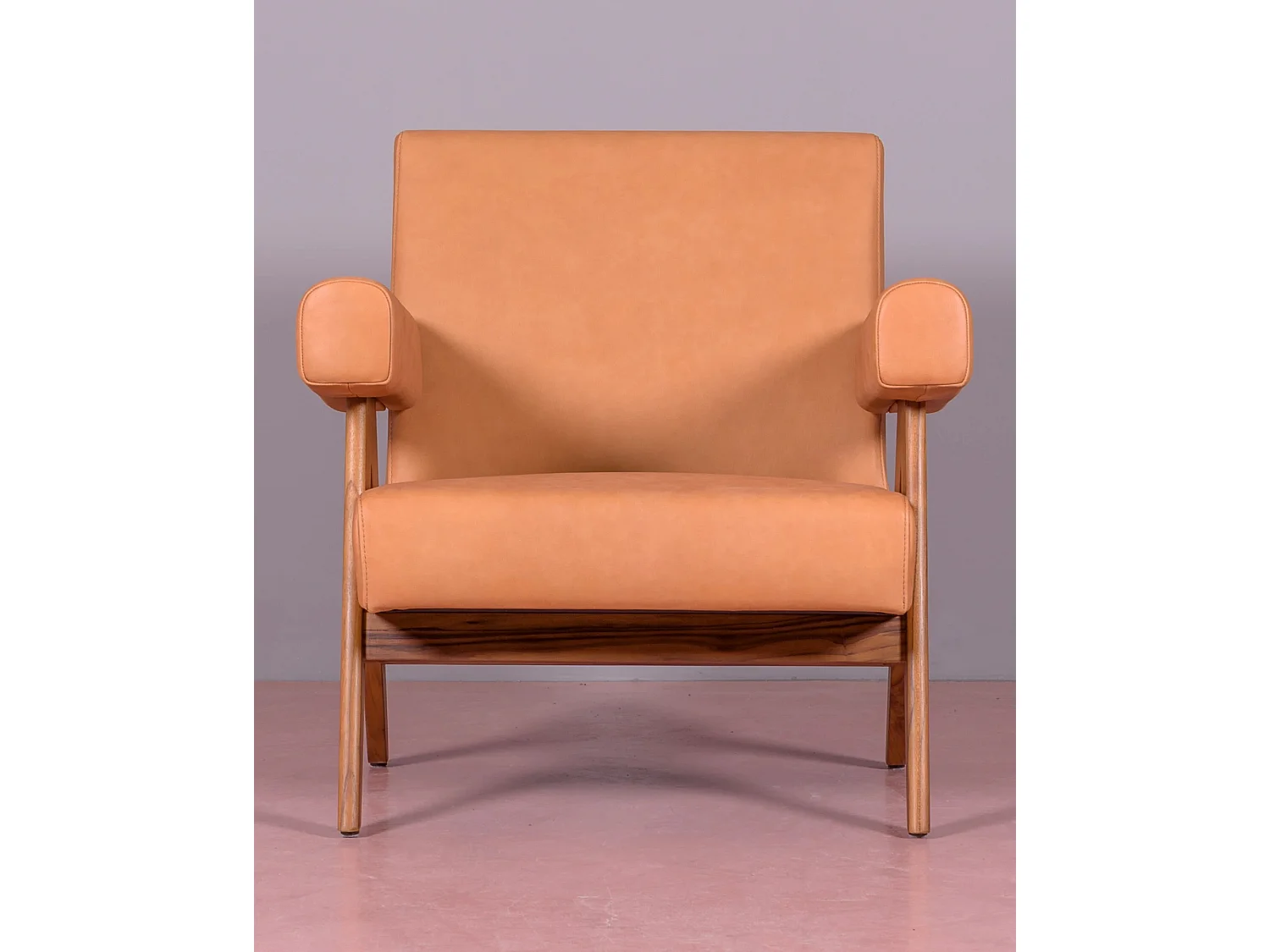 Fauteuil vintage en bois de teck et cuir italien - Compass S - Cognac