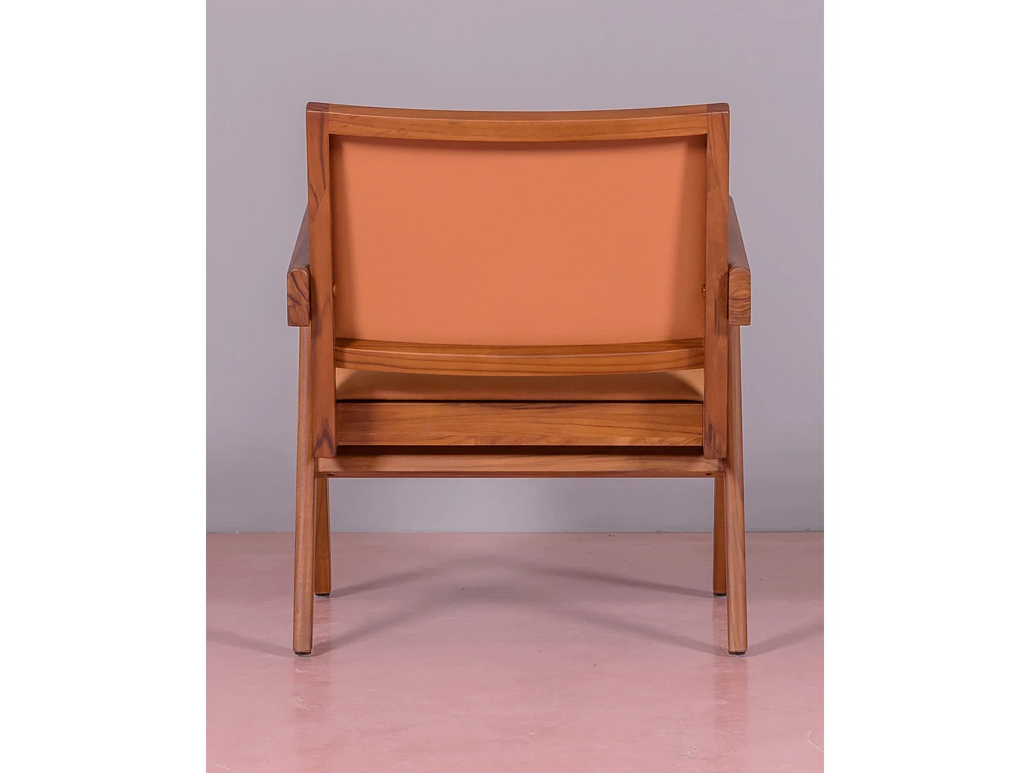 Fauteuil vintage avec accoudoirs en bois de teck et cuir italien - Compass - Cognac