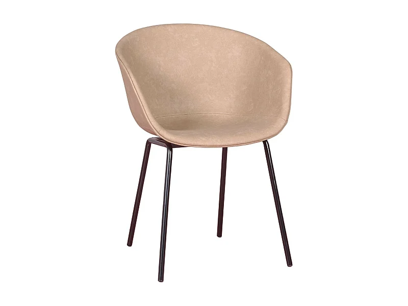 Sedia vintage con braccioli rivestita in similpelle cerata - Denver - Beige