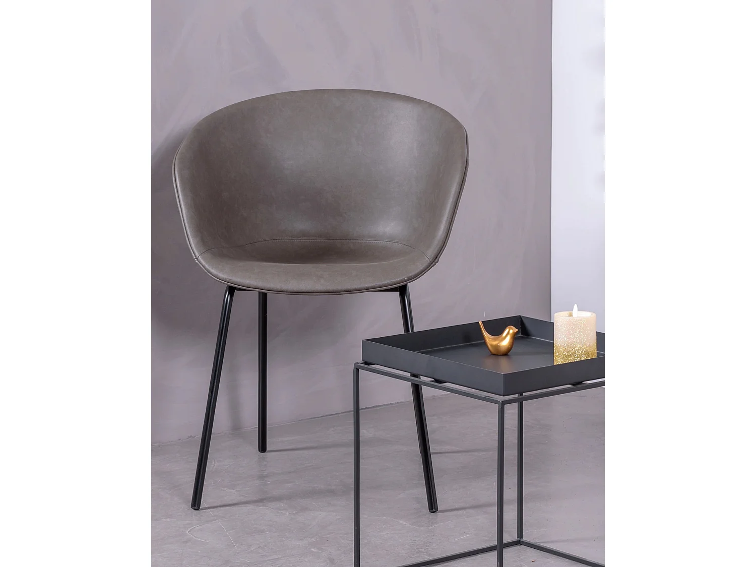 Silla vintage con reposabrzos tapizada en polipiel encerado - Denver - Gris Oscuro