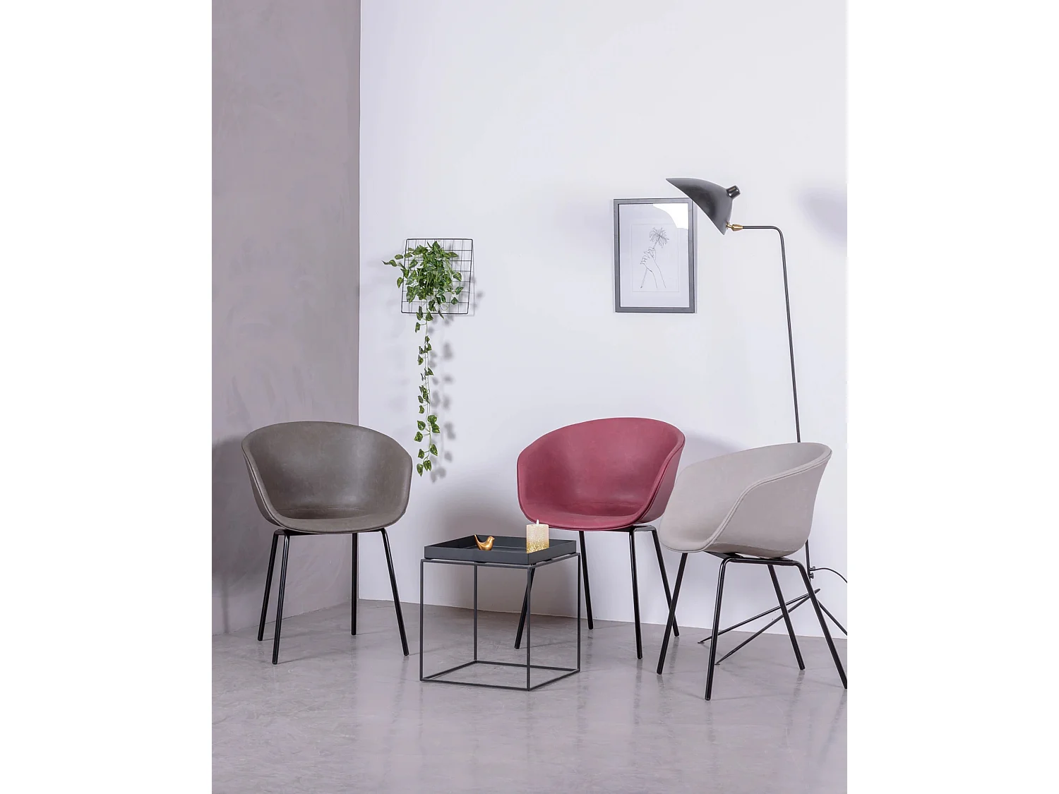 Silla vintage con reposabrzos tapizada en polipiel encerado - Denver - Gris Oscuro