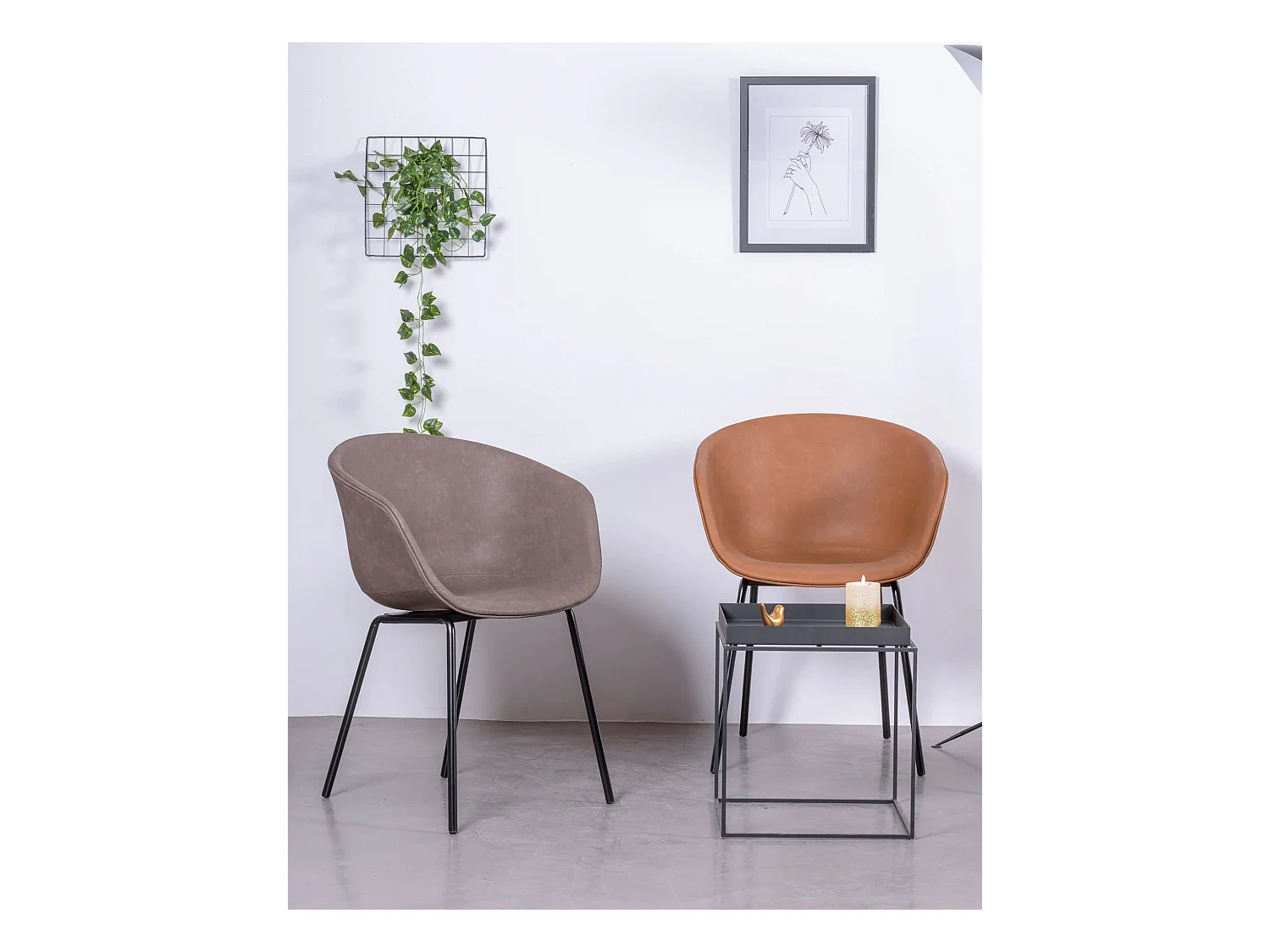 Vintage-Stuhl mit Armlehnen, gepolstert mit gewachstem Kunstleder - Denver - Braun