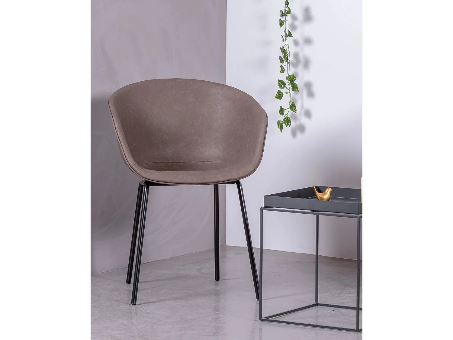 Vintage stoel met armleuningen bekleed met gewaxt kunstleer - Denver - Bruin