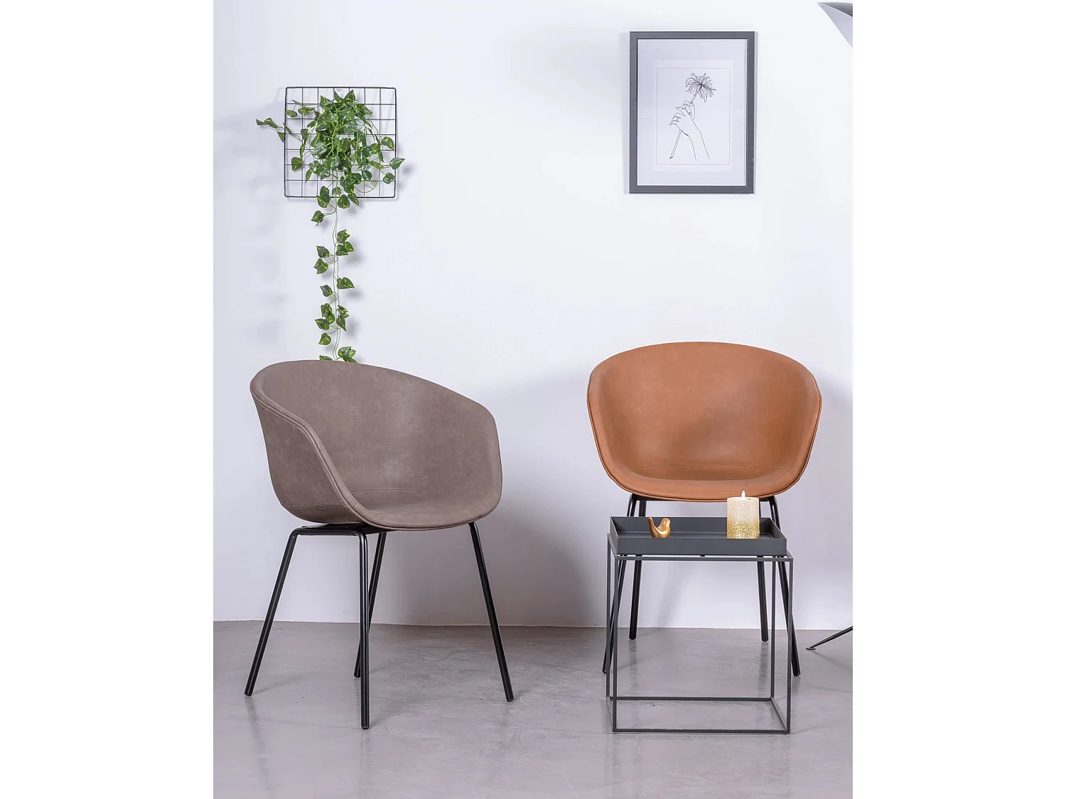 Vintage stoel met armleuningen bekleed met gewaxt kunstleer - Denver - Bruin