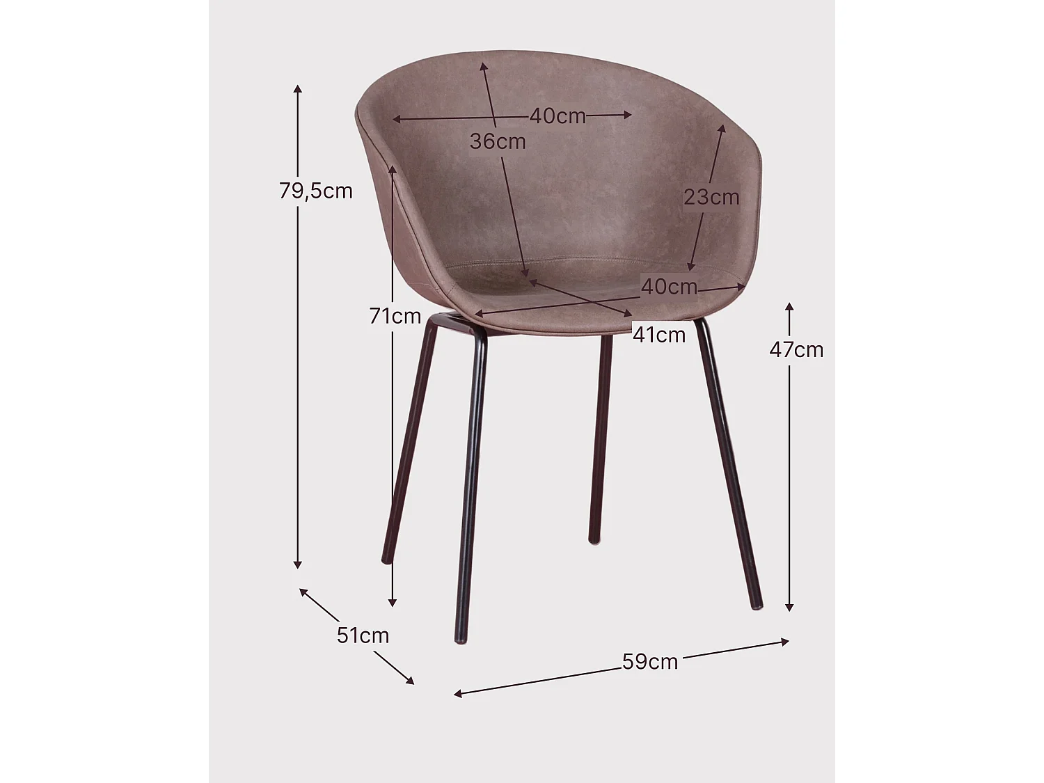 Vintage stoel met armleuningen bekleed met gewaxt kunstleer - Denver - Bruin