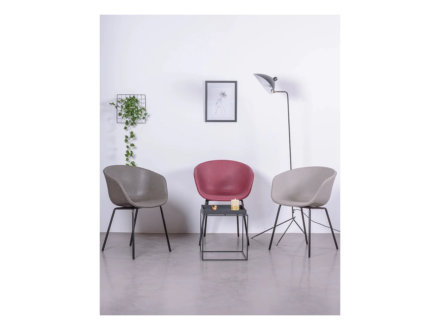 Silla vintage con reposabrzos tapizada en polipiel encerado - Denver - Burdeos