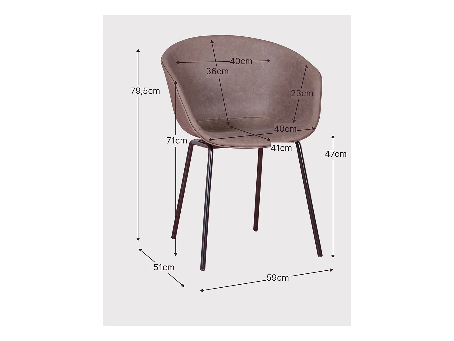 Silla vintage con reposabrzos tapizada en polipiel encerado - Denver - Burdeos