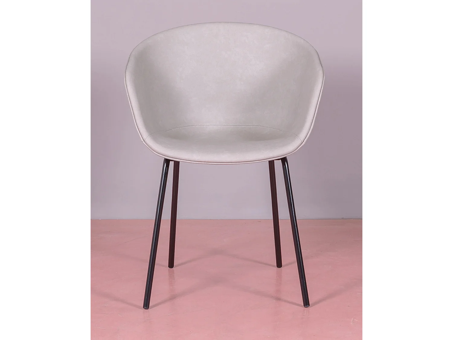 Sedia vintage con braccioli rivestita in similpelle cerata - Denver - Grigio chiaro