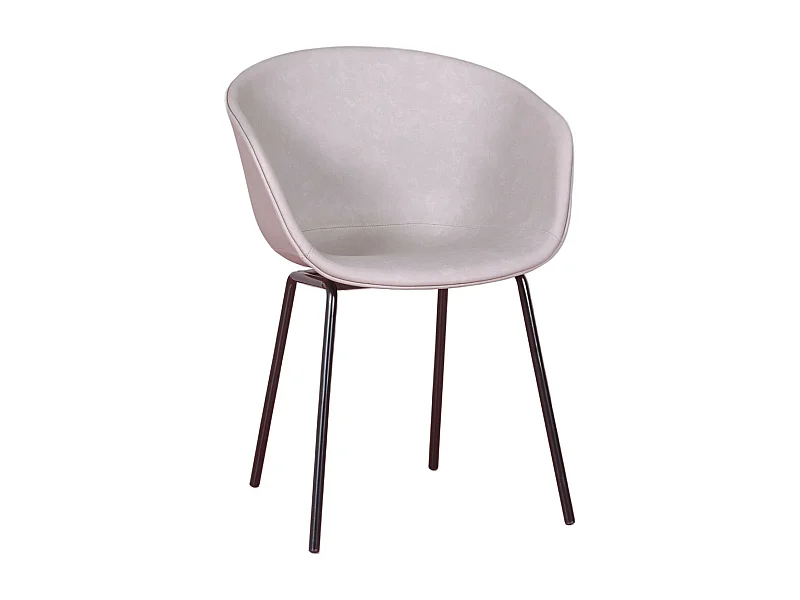 Chaise vintage avec accoudoirs tapissée de simili cuir ciré - Denver - Gris clair