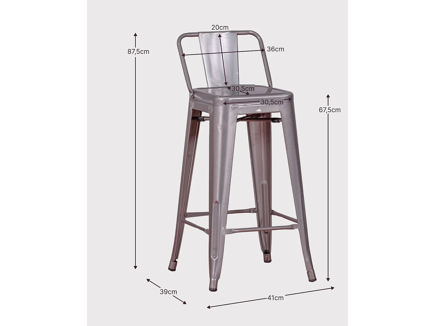 Tabouret industriel en métal à dossier bas (66cm) - Bistro - Métal