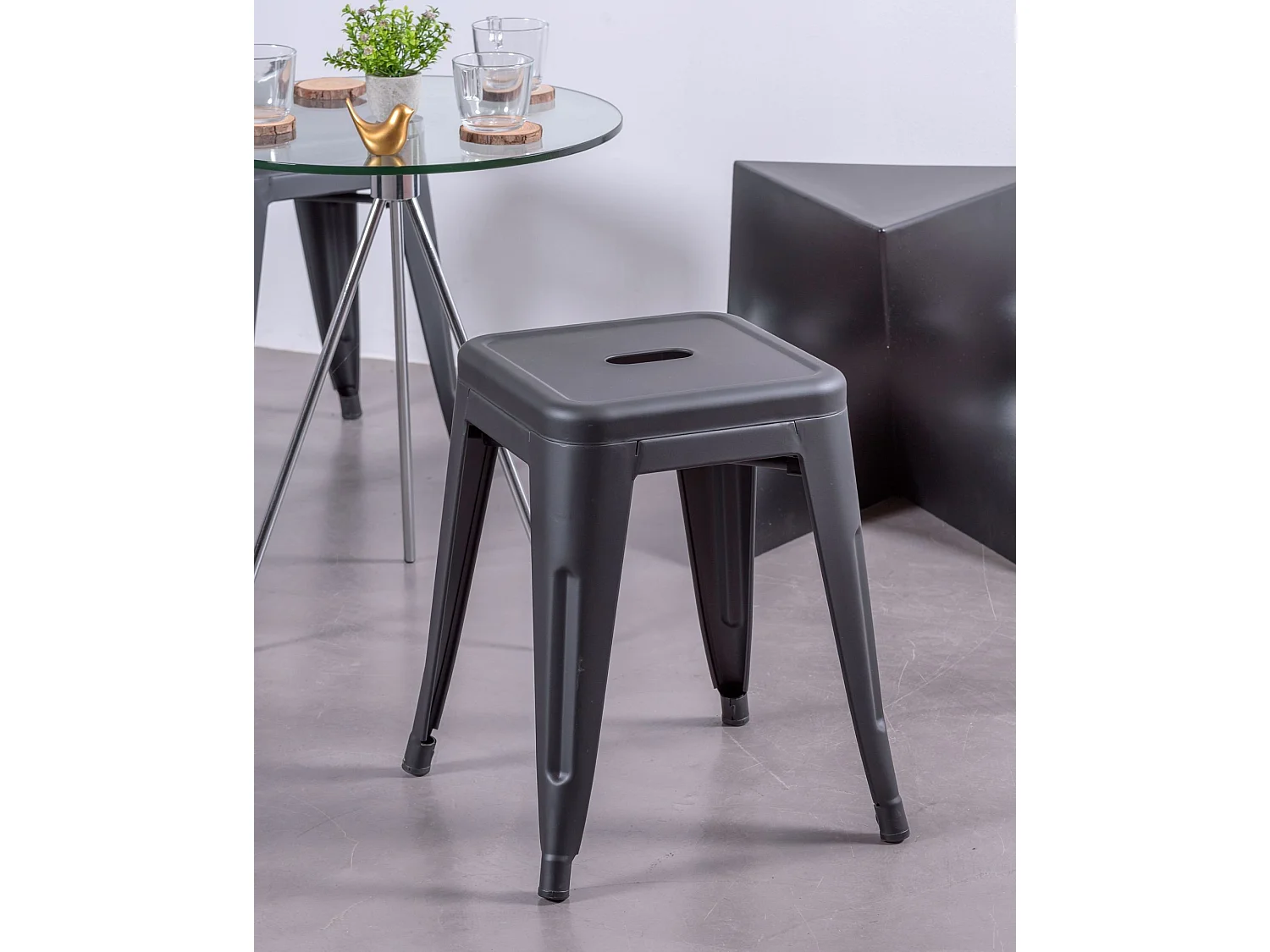 Lage industriële stalen kruk (45cm) - Bistro - Zwart