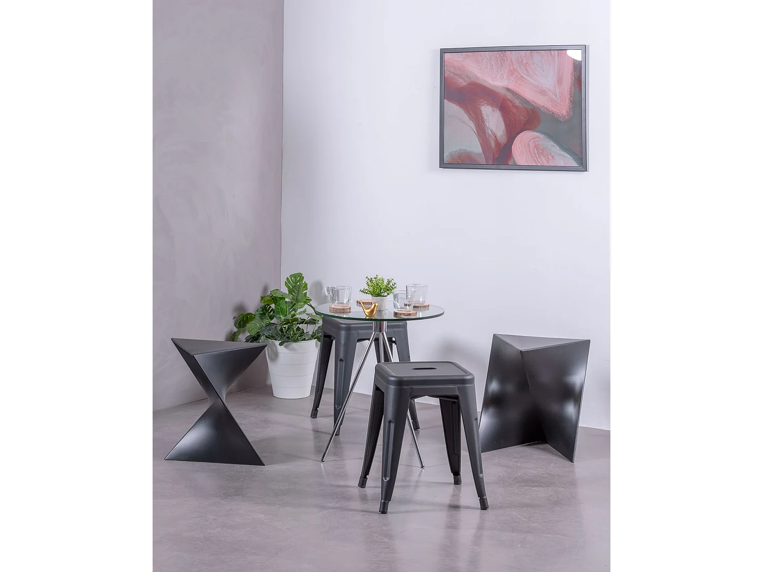 Tabouret bas industriel en acier (45cm) - Bistro - Noir