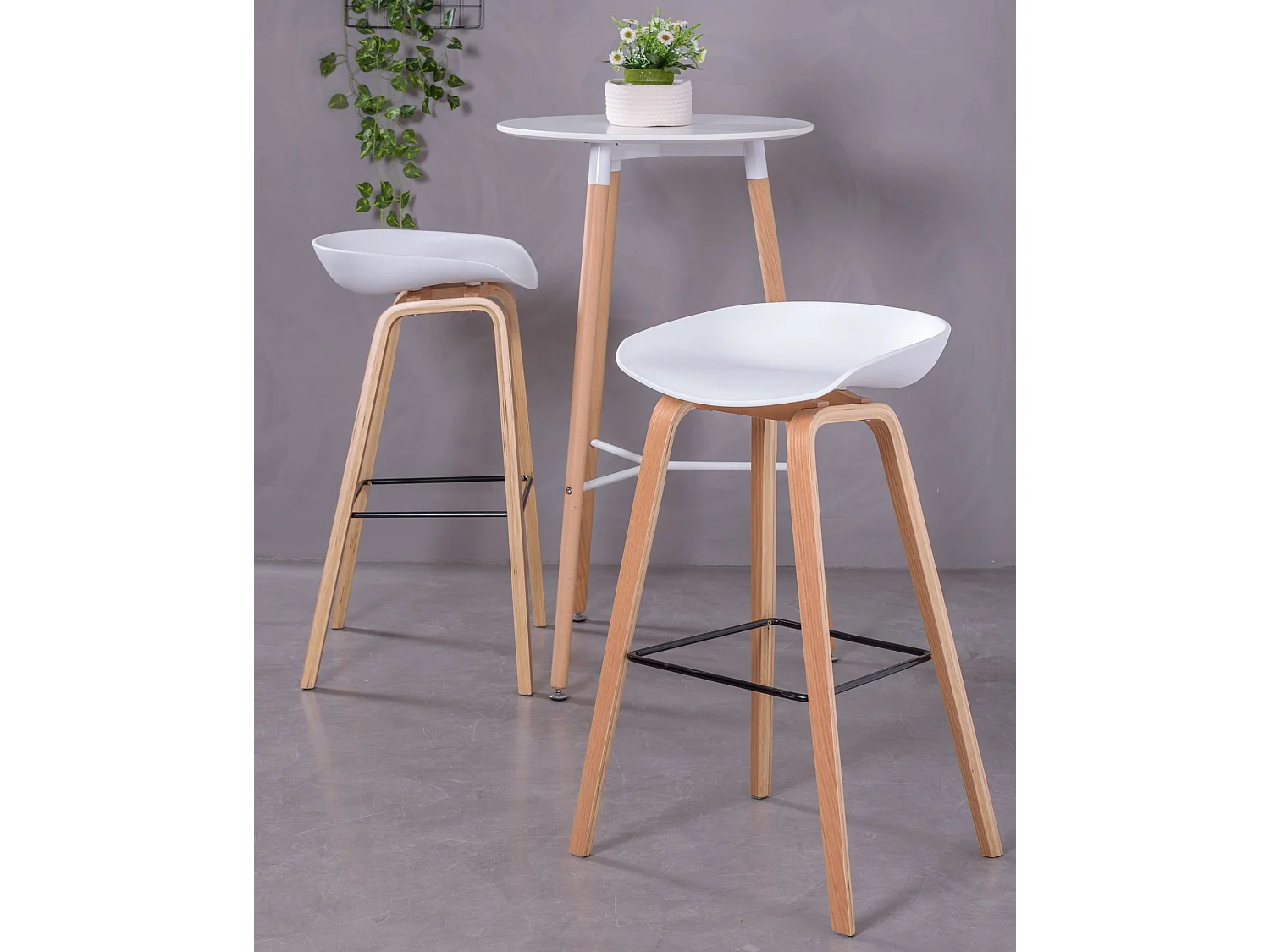 Tabouret nordique avec pieds en bois de hêtre (75cm) - Daxer - Blanc