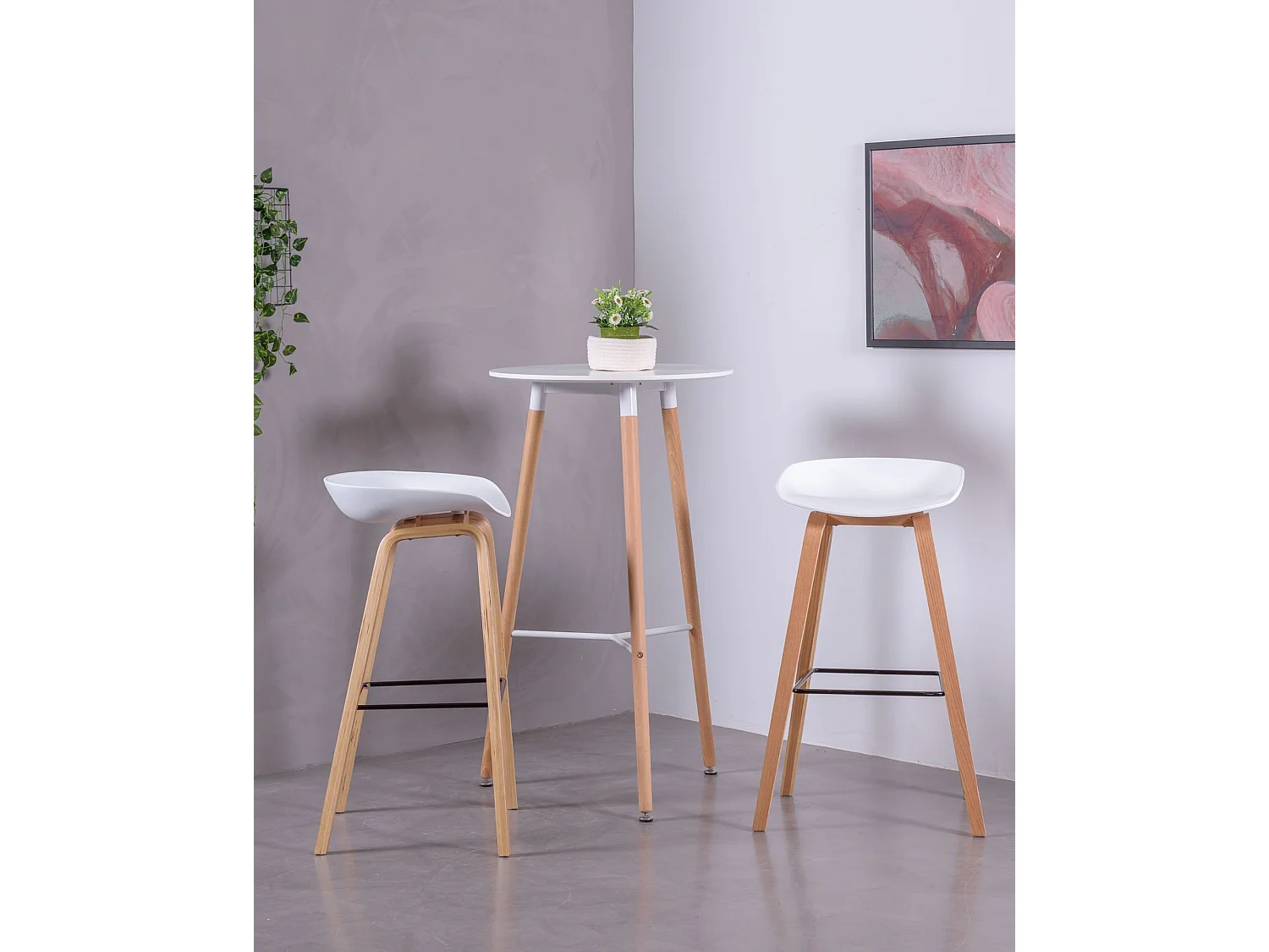 Tabouret nordique avec pieds en bois de hêtre (75cm) - Daxer - Blanc