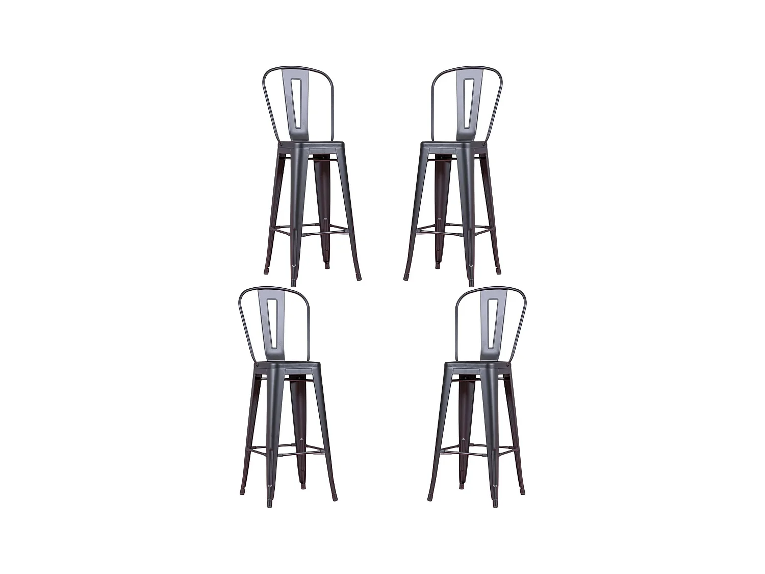 Set van 4 metalen krukken met hoge rugleuning - Bistro - Zwart