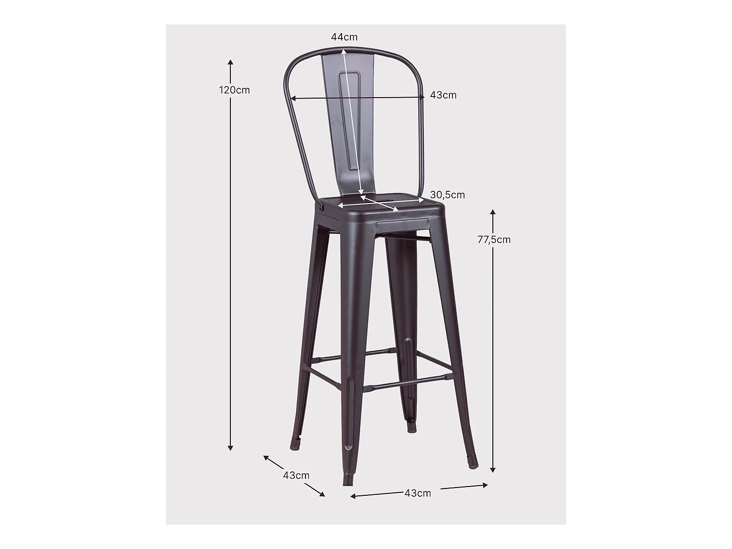 Set van 4 metalen krukken met hoge rugleuning - Bistro - Zwart