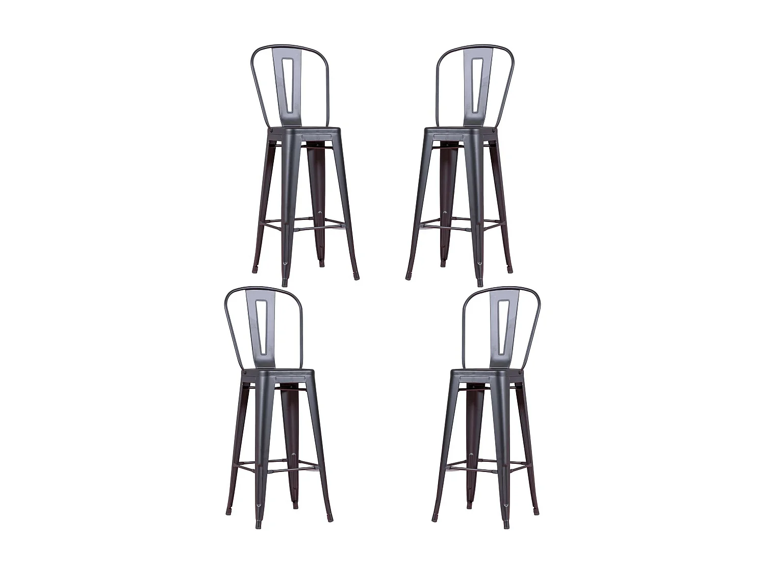 Set van 4 metalen krukken met hoge rugleuning - Bistro - Zwart