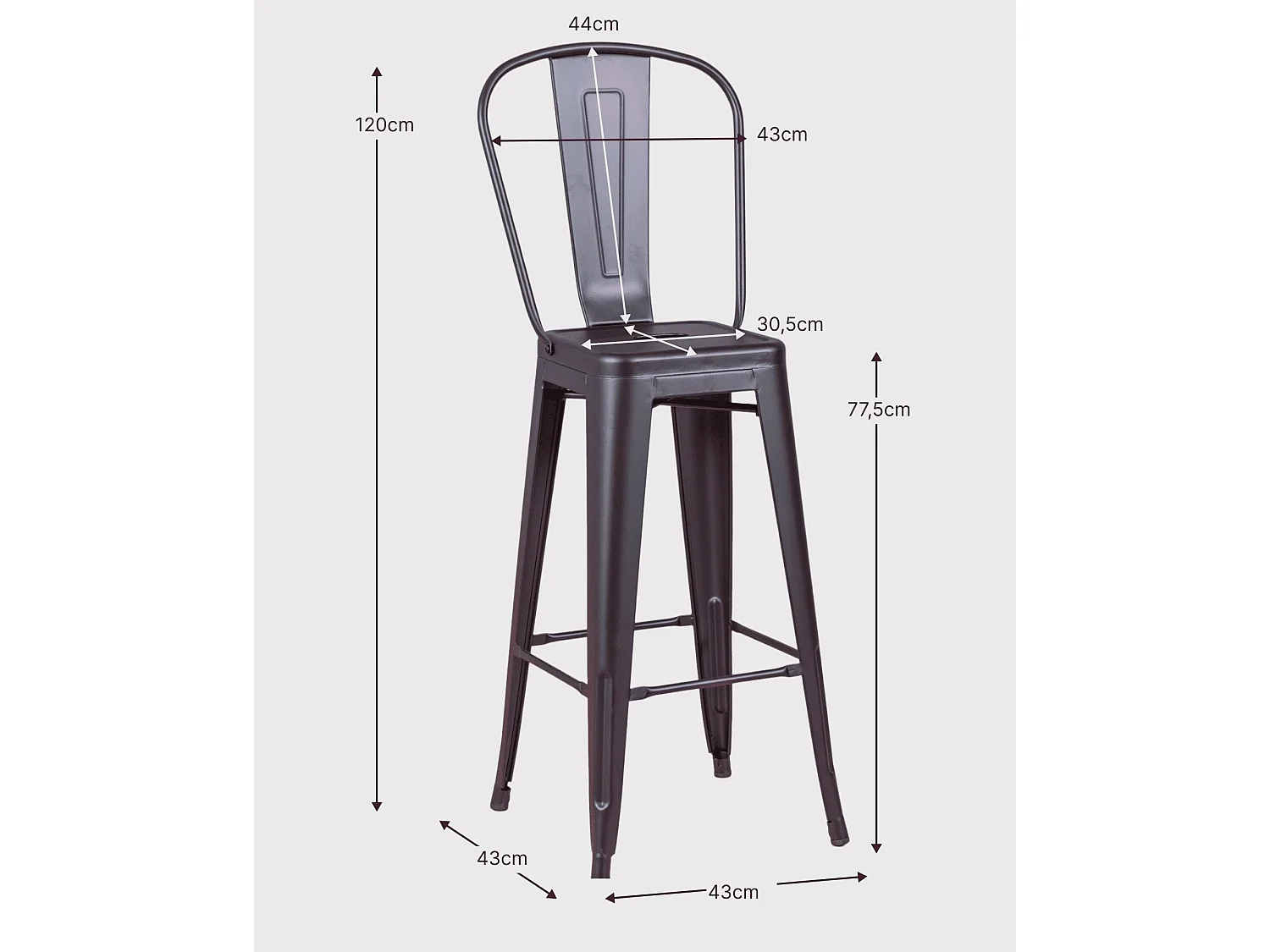 Set van 4 metalen krukken met hoge rugleuning - Bistro - Zwart