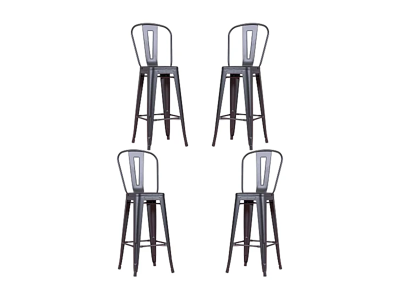 Conjunto de 4 bancos metálicos com encosto alto - Bistro - Preto