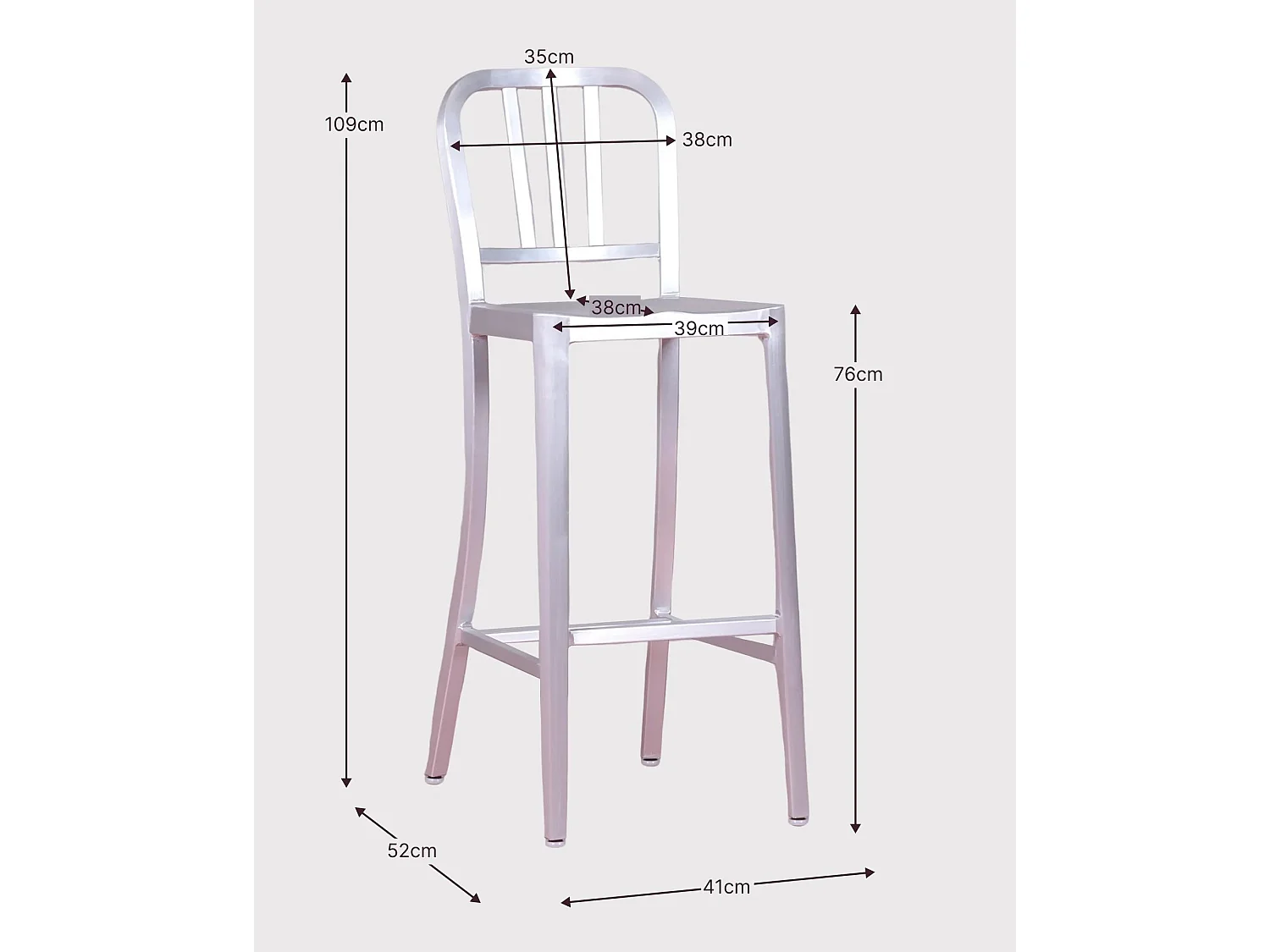 Tabouret en métal à dossier haut - Navi Army - Aluminio
