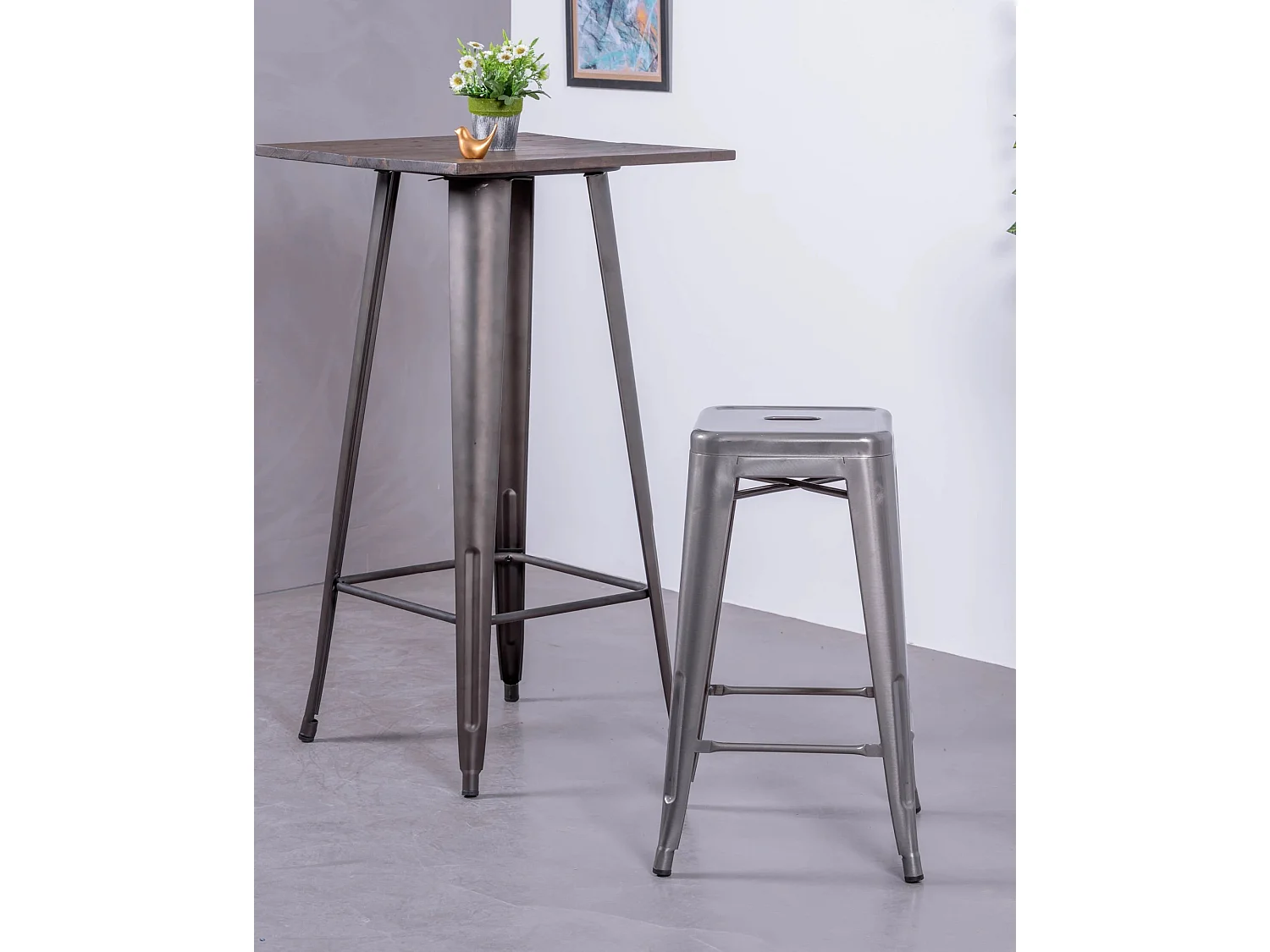 Lot van 4 metalen krukjes 66cm hoog - Bistro - Metaal