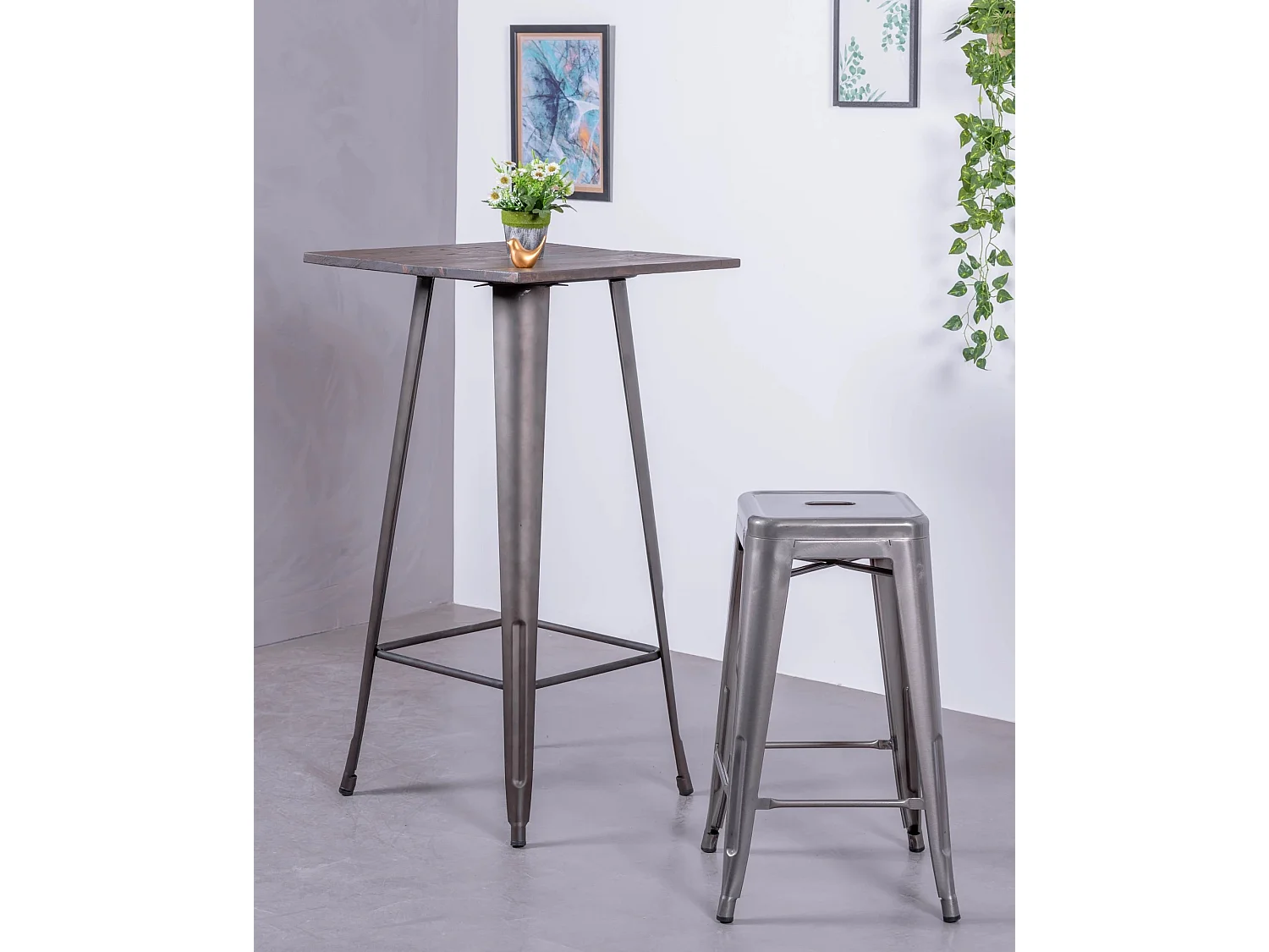 Lot van 4 metalen krukjes 66cm hoog - Bistro - Metaal